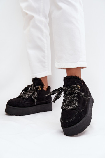 Lace-up Women's Snow Boots Platform Insulated with Fur Black Tavelle 2