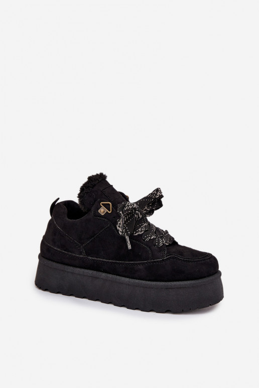 Sznurowane Śniegowce Damskie Na Platformie Ocieplane Futerkiem Czarne Tavelle Sznurowane Śniegowce Damskie Na Platformie Ocieplane Futerkiem Czarne Tavelle