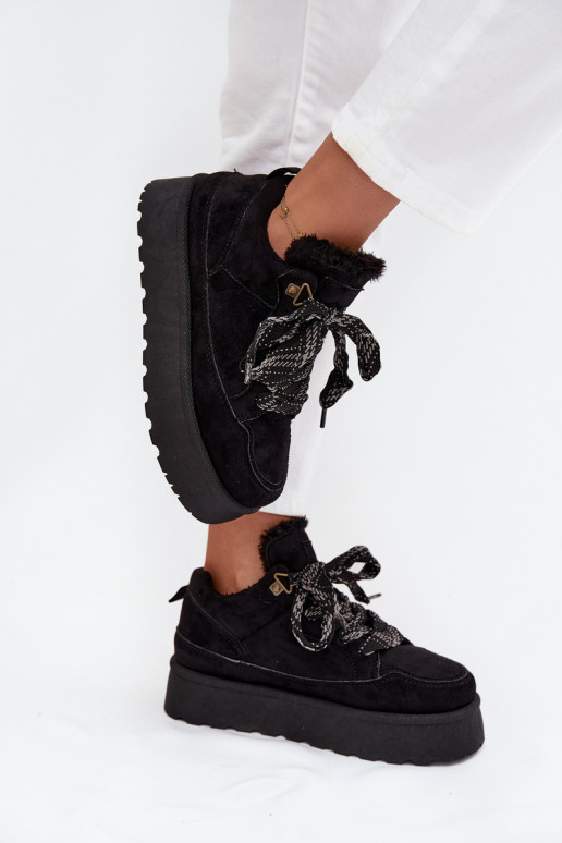 Lace-up Women's Snow Boots Platform Insulated with Fur Black Tavelle Lace-up Women's Snow Boots Platform Insulated with Fur Black Tavelle