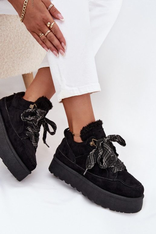 Lace-up Women's Snow Boots Platform Insulated with Fur Black Tavelle Lace-up Women's Snow Boots Platform Insulated with Fur Black Tavelle