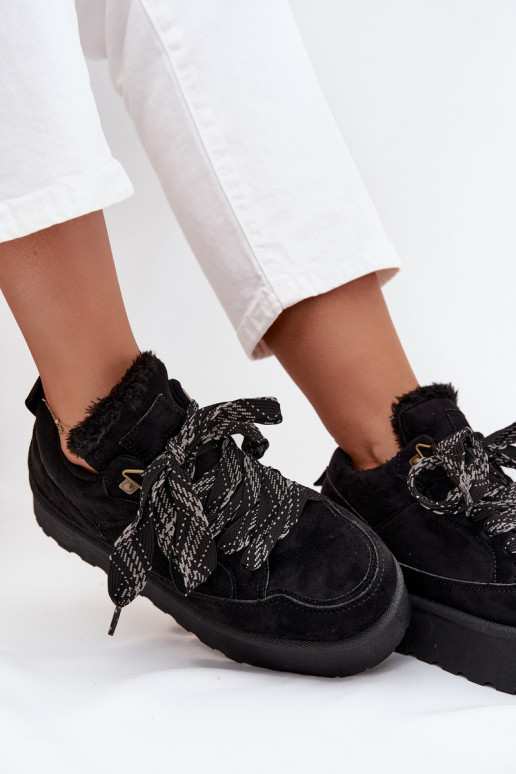 Sznurowane Śniegowce Damskie Na Platformie Ocieplane Futerkiem Czarne Tavelle Sznurowane Śniegowce Damskie Na Platformie Ocieplane Futerkiem Czarne Tavelle