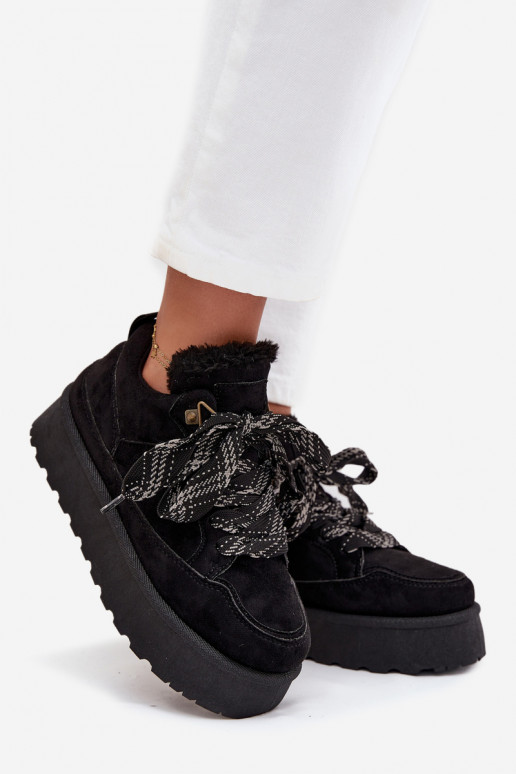 Sznurowane Śniegowce Damskie Na Platformie Ocieplane Futerkiem Czarne Tavelle Sznurowane Śniegowce Damskie Na Platformie Ocieplane Futerkiem Czarne Tavelle