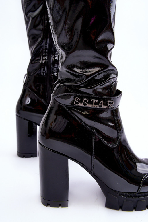Lacquered Over The Knee Boots On Massive Heel Black Kytia Lacquered Over The Knee Boots On Massive Heel Black Kytia