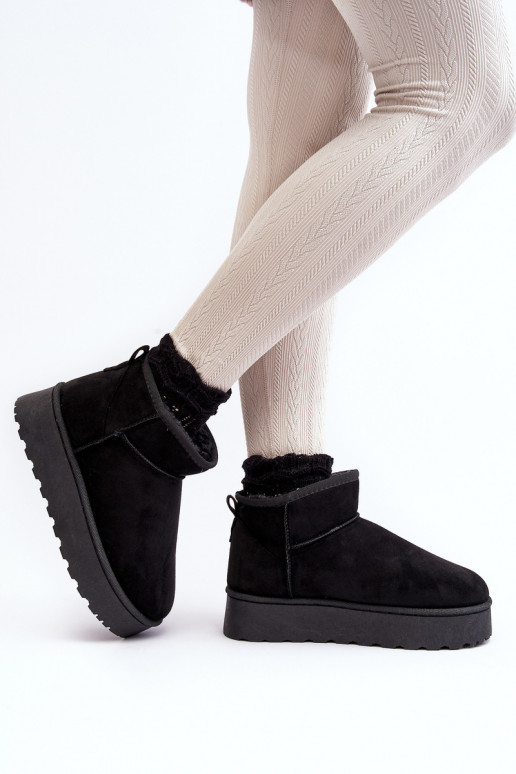 Women's Snow Boots On Platform Lined With Fur Black Xamella Women's Snow Boots On Platform Lined With Fur Black Xamella