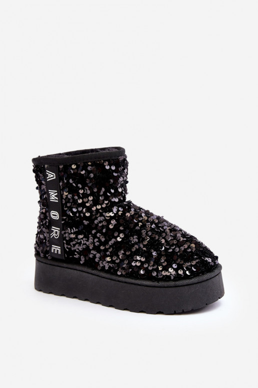 Women's Snow Boots On Platform Embellished With Rhinestones Black Silmo Women's Snow Boots On Platform Embellished With Rhinestones Black Silmo