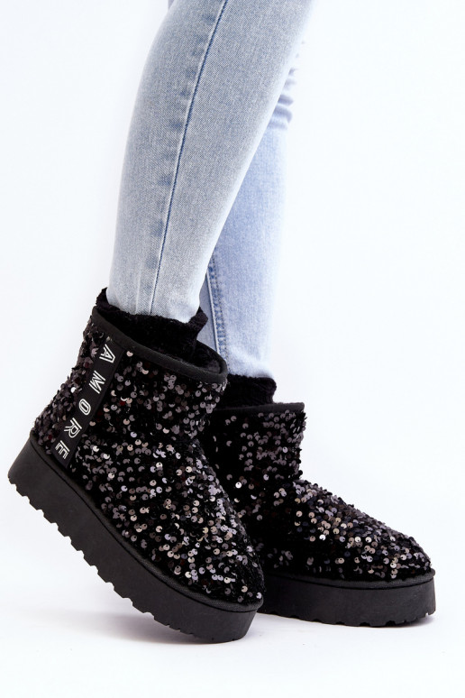 Women's Snow Boots On Platform Embellished With Rhinestones Black Silmo Women's Snow Boots On Platform Embellished With Rhinestones Black Silmo