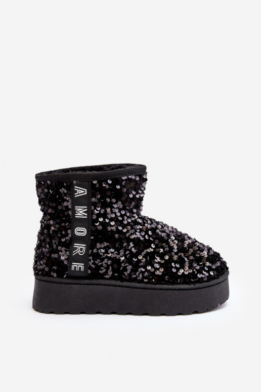 Women's Snow Boots On Platform Embellished With Rhinestones Black Silmo Women's Snow Boots On Platform Embellished With Rhinestones Black Silmo