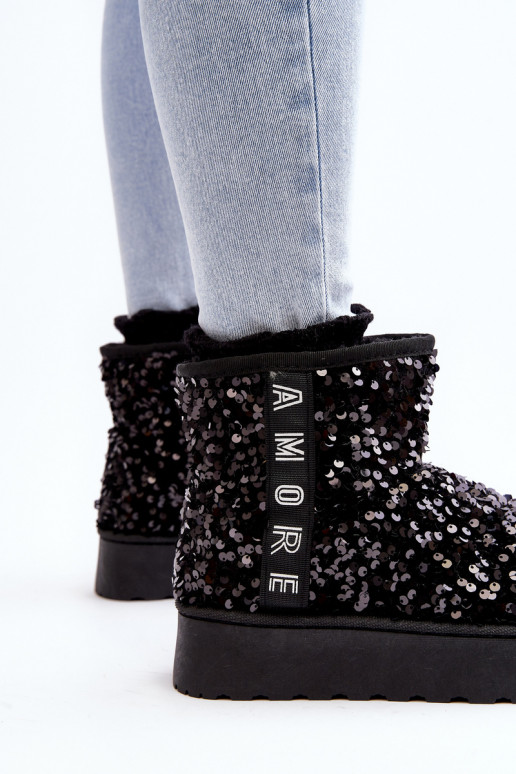 Women's Snow Boots On Platform Embellished With Rhinestones Black Silmo Women's Snow Boots On Platform Embellished With Rhinestones Black Silmo
