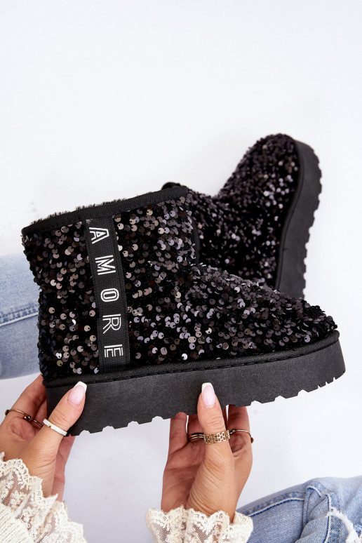 Women's Snow Boots On Platform Embellished With Rhinestones Black Silmo Women's Snow Boots On Platform Embellished With Rhinestones Black Silmo