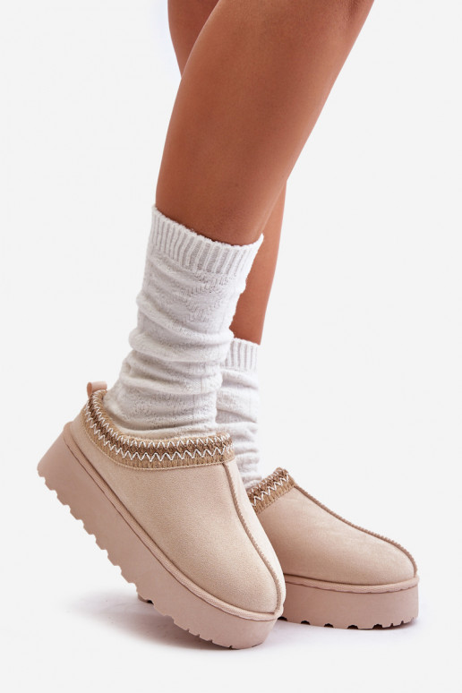 Women's Snow Boots On Platform Insulated With Fur Light Beige Remenia Women's Snow Boots On Platform Insulated With Fur Light Beige Remenia
