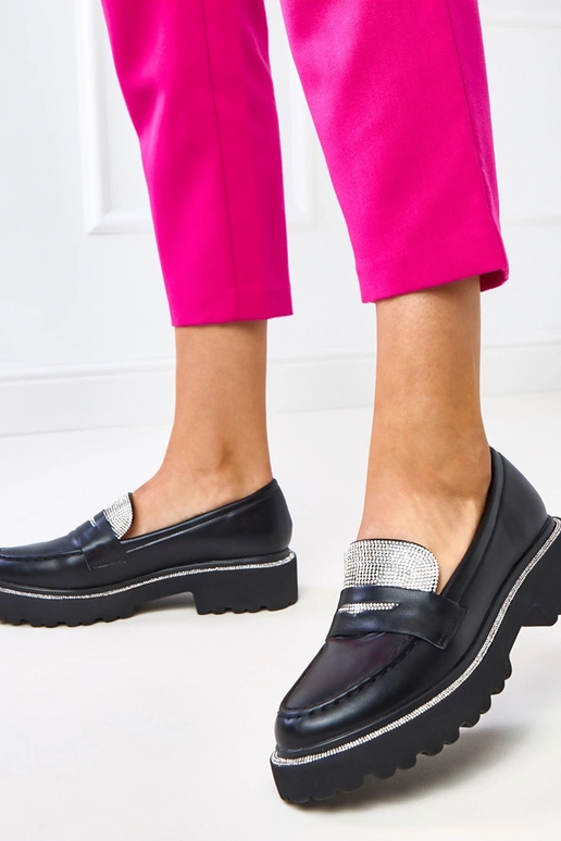 Czarne mokasyny damskie z cyrkoniami... Czarne mokasyny damskie z cyrkoniami...