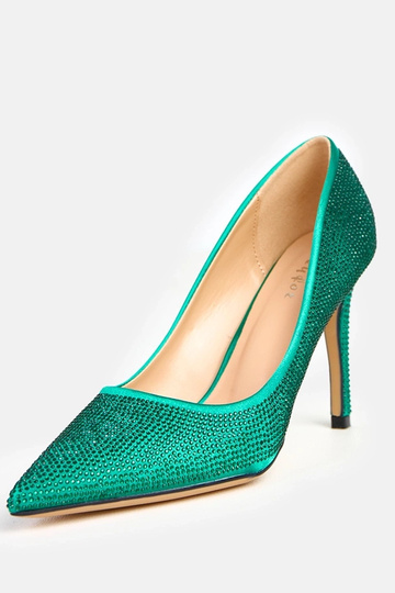 Zielone czółenka satynowe z...