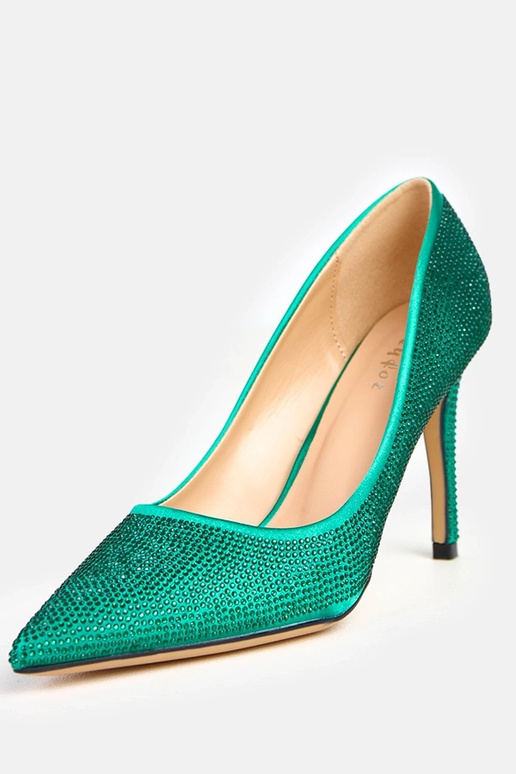 Zielone czółenka satynowe z... Zielone czółenka satynowe z...