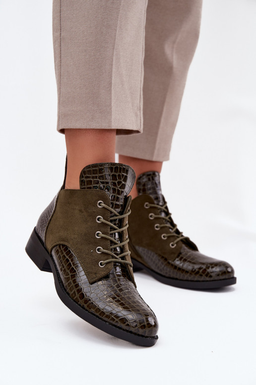 Patent Leather Women's Ankle Boots With Decorative Embossing Lined Vinceza 16477 Dark Green Patent Leather Women's Ankle Boots With Decorative Embossing Lined Vinceza 16477 Dark Green