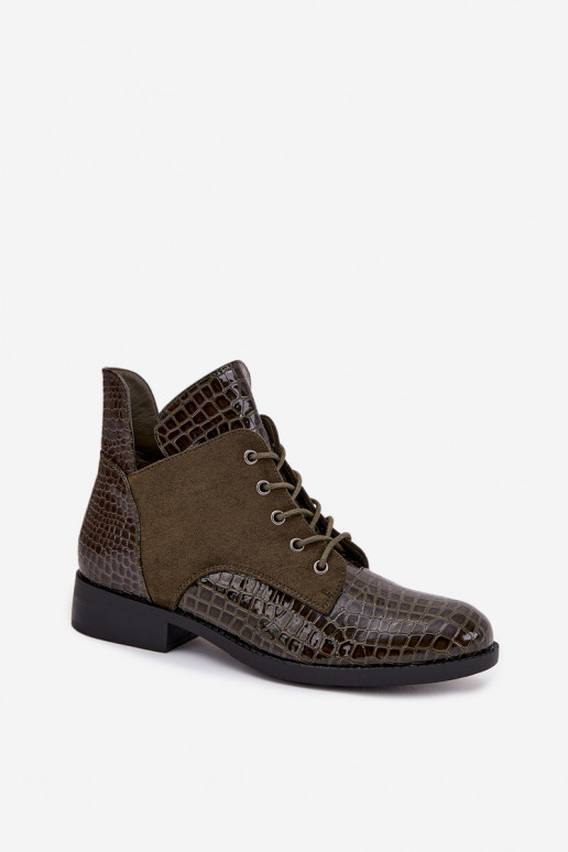 Patent Leather Women's Ankle Boots With Decorative Embossing Lined Vinceza 16477 Dark Green Patent Leather Women's Ankle Boots With Decorative Embossing Lined Vinceza 16477 Dark Green