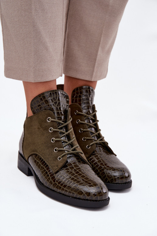 Patent Leather Women's Ankle Boots With Decorative Embossing Lined Vinceza 16477 Dark Green Patent Leather Women's Ankle Boots With Decorative Embossing Lined Vinceza 16477 Dark Green