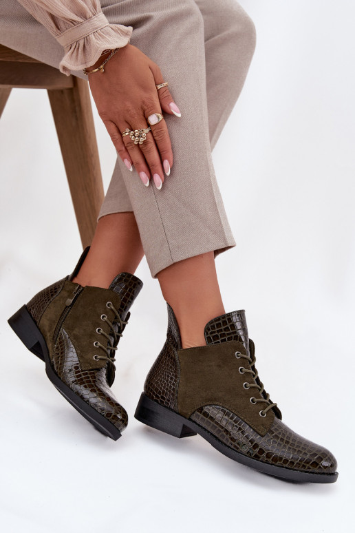 Patent Leather Women's Ankle Boots With Decorative Embossing Lined Vinceza 16477 Dark Green Patent Leather Women's Ankle Boots With Decorative Embossing Lined Vinceza 16477 Dark Green