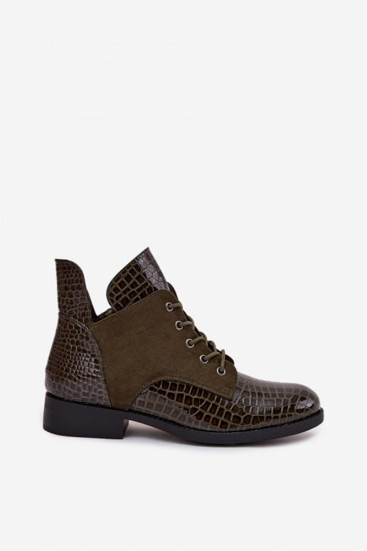 Patent Leather Women's Ankle Boots With Decorative Embossing Lined Vinceza 16477 Dark Green Patent Leather Women's Ankle Boots With Decorative Embossing Lined Vinceza 16477 Dark Green
