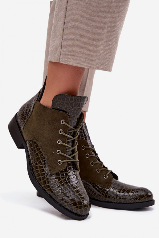Patent Leather Women's Ankle Boots With Decorative Embossing Lined Vinceza 16477 Dark Green Patent Leather Women's Ankle Boots With Decorative Embossing Lined Vinceza 16477 Dark Green