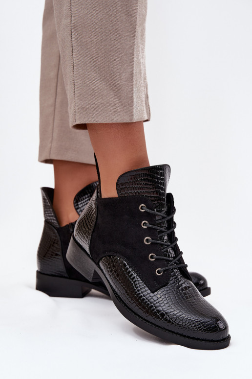 Lakierowane Botki DamskiewithOzdobnym Tłoczeniem Ocieplane Vinceza 16477 Czarne