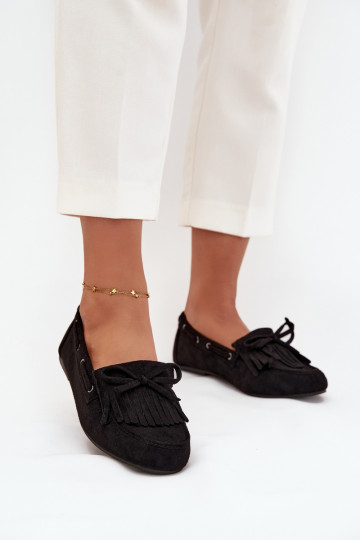 Women's moccasins with fringes and bow black Olivianne 2