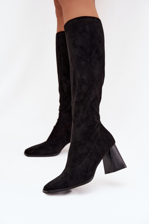 Women's Block Heeled Boots with Stitching Black Celandine Women's Block Heeled Boots with Stitching Black Celandine