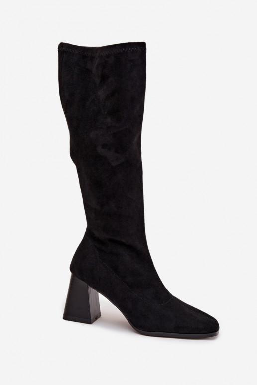 Women's Block Heeled Boots with Stitching Black Celandine Women's Block Heeled Boots with Stitching Black Celandine