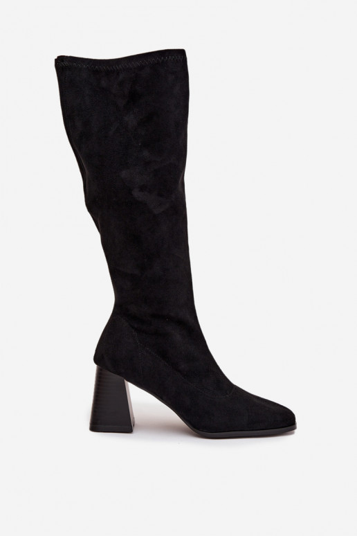 Women's Block Heeled Boots with Stitching Black Celandine Women's Block Heeled Boots with Stitching Black Celandine