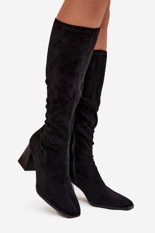 Women's Block Heeled Boots with Stitching Black Celandine Women's Block Heeled Boots with Stitching Black Celandine