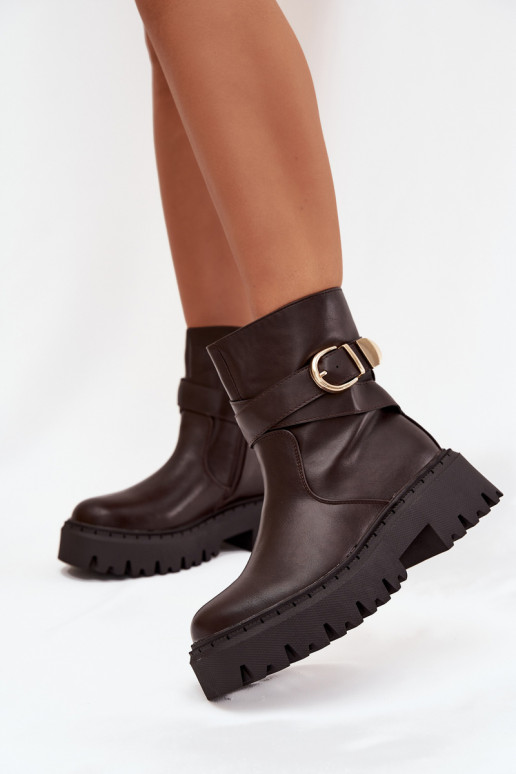 Insulated Women's Boots with Gold Buckle Chocolate Elanore Insulated Women's Boots with Gold Buckle Chocolate Elanore