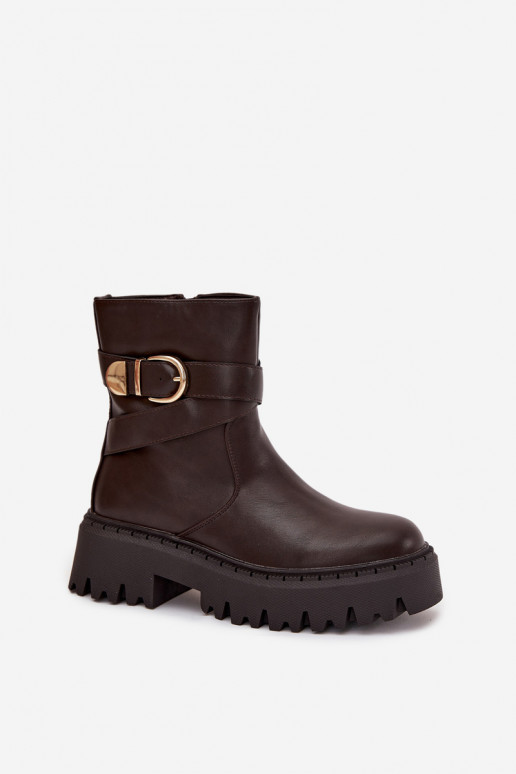 Insulated Women's Boots with Gold Buckle Chocolate Elanore Insulated Women's Boots with Gold Buckle Chocolate Elanore