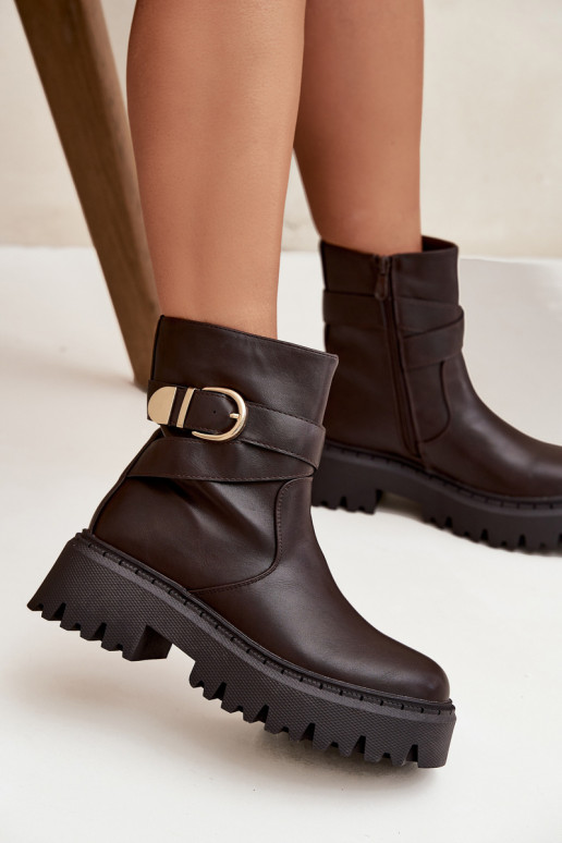 Insulated Women's Boots with Gold Buckle Chocolate Elanore Insulated Women's Boots with Gold Buckle Chocolate Elanore