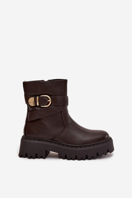 Insulated Women's Boots with Gold Buckle Chocolate Elanore Insulated Women's Boots with Gold Buckle Chocolate Elanore