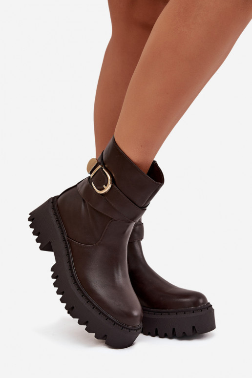 Insulated Women's Boots with Gold Buckle Chocolate Elanore Insulated Women's Boots with Gold Buckle Chocolate Elanore