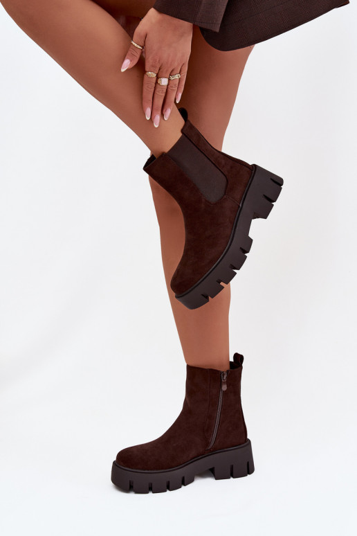 Women's ankle boots with lining with zipper eco suede chocolate Fivienne
