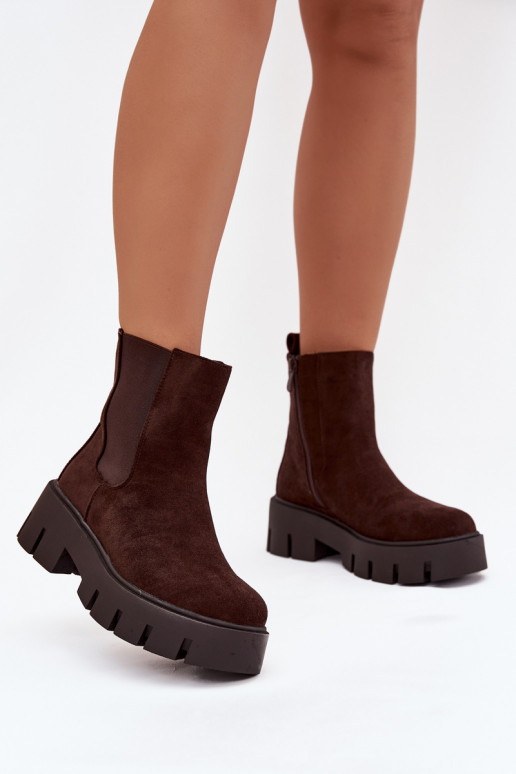 Women's ankle boots with lining with zipper eco suede chocolate Fivienne