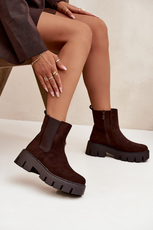 Women's ankle boots with lining with zipper eco suede chocolate Fivienne