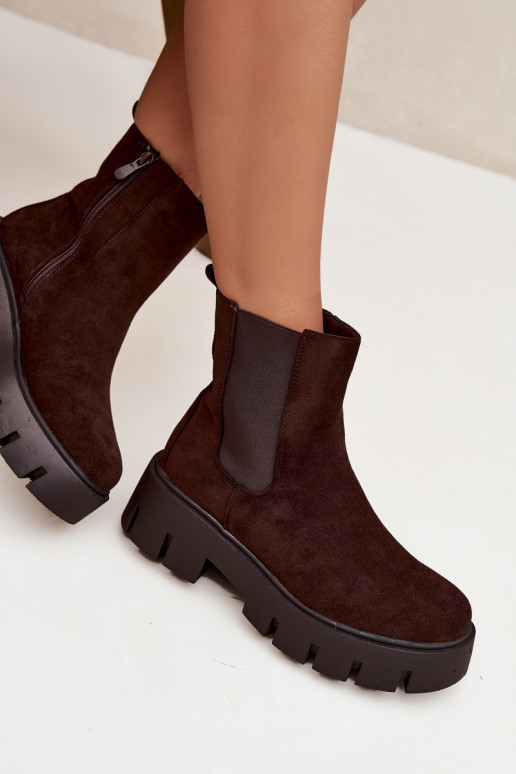 Women's ankle boots with lining with zipper eco suede chocolate Fivienne