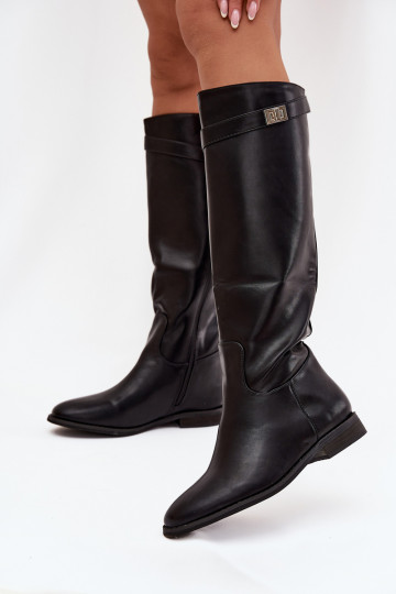 Insulated Women's Boots Flat Heel with Strap and Silver Detail Black Geraline 2