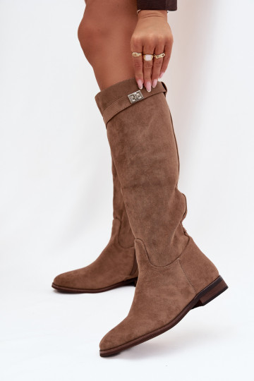 Insulated Women's Boots Flat Heel with Strap and Silver Detail Dark Beige Geraline 2