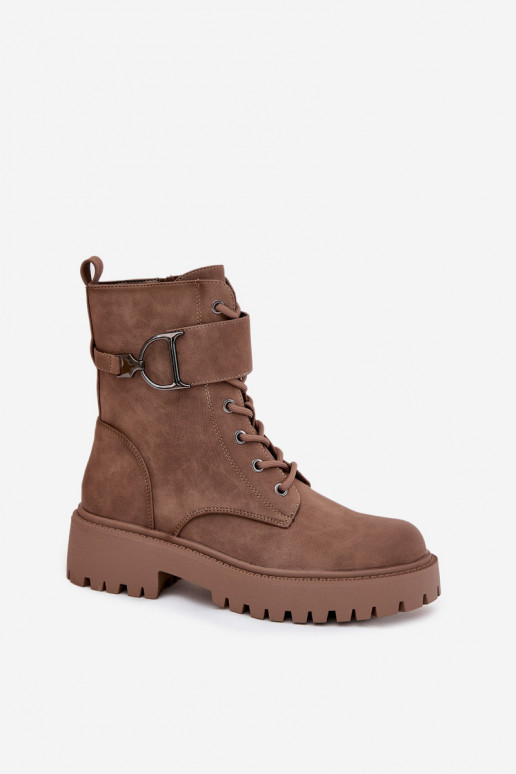 Women's Workery Boots with Lining with Decorative Strap Dark Beige Ulivine Women's Workery Boots with Lining with Decorative Strap Dark Beige Ulivine