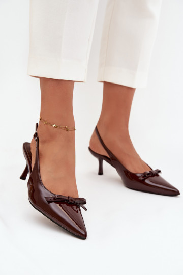 Patent leather high heels with bow chocolate Olvena 2