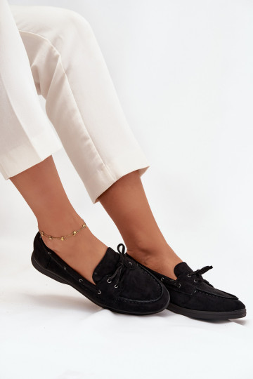 Women's Flat Loafers with Laces Black Zalina