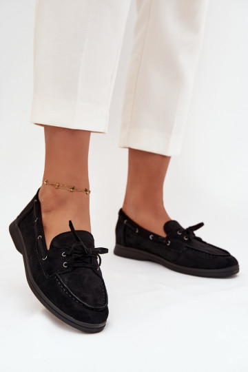 Women's Flat Loafers with Laces Black Zalina 2
