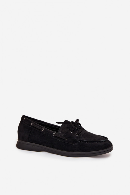 Women's Flat Loafers with Laces Black Zalina