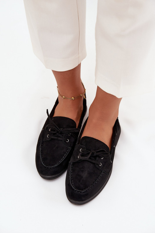 Women's Flat Loafers with Laces Black Zalina