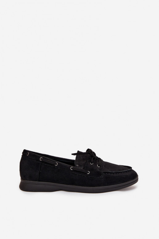 Women's Flat Loafers with Laces Black Zalina