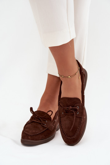 Women's Flat Loafers with Laces Chocolate Zalina