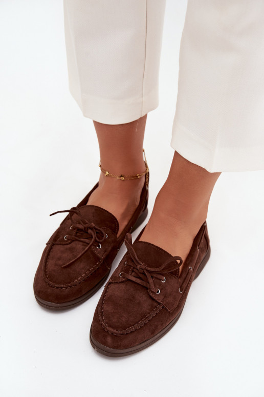 Women's Flat Loafers with Laces Chocolate Zalina Women's Flat Loafers with Laces Chocolate Zalina