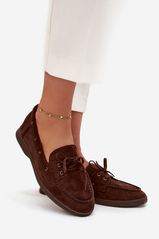 Women's Flat Loafers with Laces Chocolate Zalina Women's Flat Loafers with Laces Chocolate Zalina